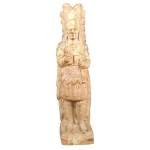 Handcrafted Vintage Clay Cigar Store Indian Chief Figurine Standing Statue